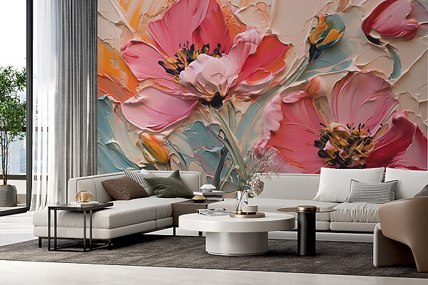 Painting of flowers on a canvas Wall murals Painting of flowers on a canvas