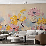 Wall murals Painting of flowers on a white surface