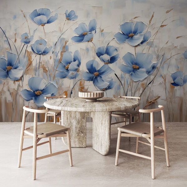 Painting of blue flowers Wall mural Painting of blue flowers