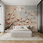 Wall murals Painting of a tree with white flowers