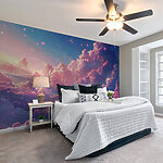 Wall murals Colorful sky with clouds and hearts