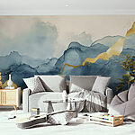 Wall murals Misty mountains with shimmering veins