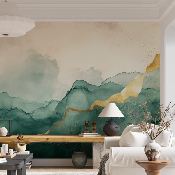 Wall mural Misty mountains with amber accents