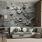 Wall murals Silver floral design on a wall