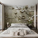 Wall murals Wall with flowers and branches