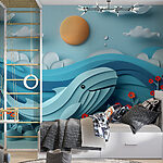 Wall murals Paper cut out of a whale in the ocean