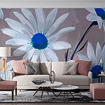 Wall murals Group of white flowers with blue center