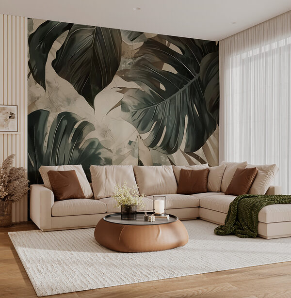 Monochrome Leaves Mingle Elegantly Wall murals Monochrome Leaves Mingle Elegantly