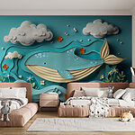Wall murals Paper cut whale in the ocean