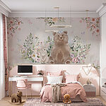 Wall murals Bear and rabbit with flowers