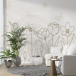 Wall murals Line drawing of flowers and butterflies