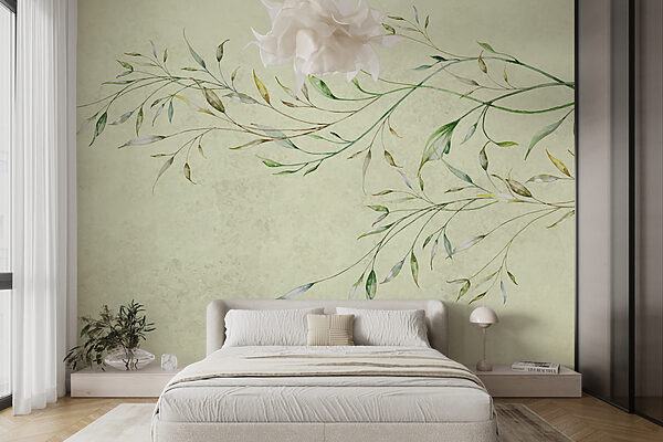 Painting of a branch with leaves Wall murals Painting of a branch with leaves