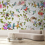 Wall murals Wallpaper with flowers and birds