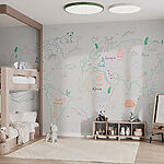 Wall murals Map of the world with animals and text