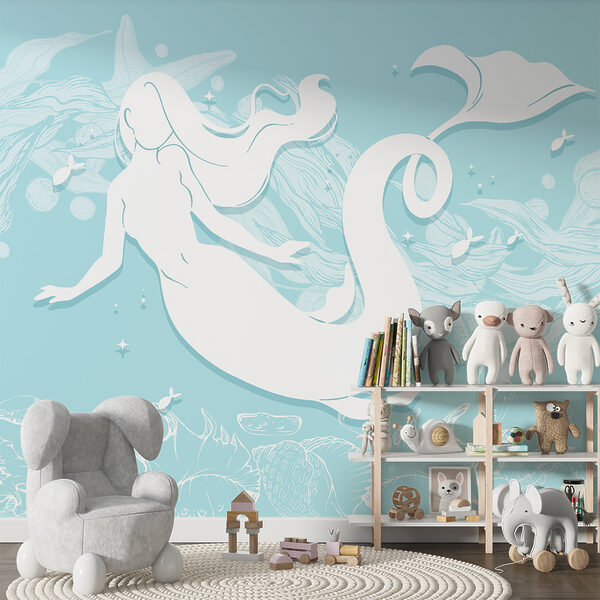 White silhouette of a mermaid Wall murals White silhouette of a mermaid