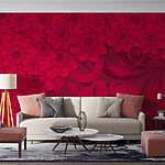 Wall murals Red flower pattern on a red background