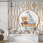 Wall murals Watercolor painting of a bear on a boat