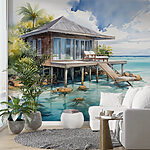 Wall murals Watercolor painting of a house on stilts
