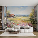 Wall murals Painting of a house and flowers
