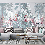 Wall murals Group of flamingos in a jungle