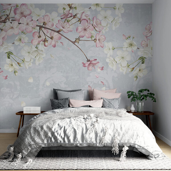 Branch with white and pink flowers Wall murals Branch with white and pink flowers
