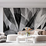 Wall murals Black and white image of leaves
