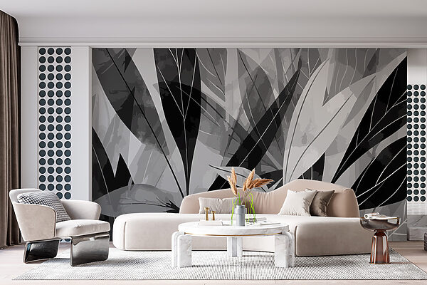Black and white image of leaves Wall murals Black and white image of leaves