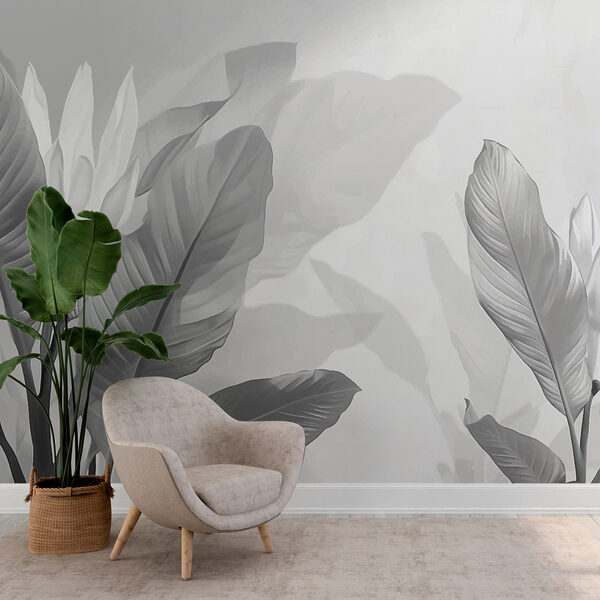 Elegant monochrome botanical illustration Wall murals Elegant monochrome botanical illustration