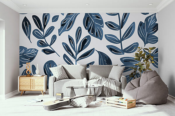 Pattern of blue leaves Wall murals Pattern of blue leaves