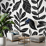 Wall murals Black and white pattern of leaves