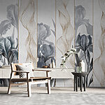 Wall murals Wallpaper with flowers and lines