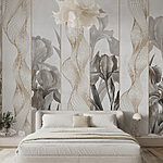 Wall murals Wallpaper with flowers and lines