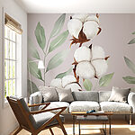 Wall murals Cotton flowers and leaves