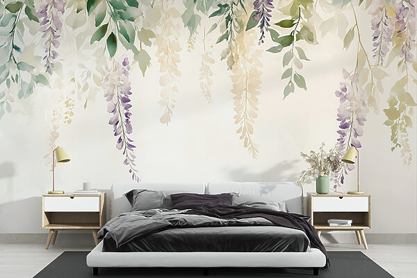 Wall murals Painting of flowers and leaves