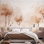 Wall murals Foggy landscape with trees and grass