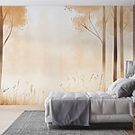 Wall murals Foggy forest with trees and grass