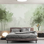 Wall murals Foggy forest with trees