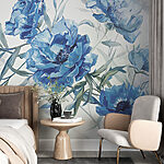 Wall murals Blue flowers on a white background