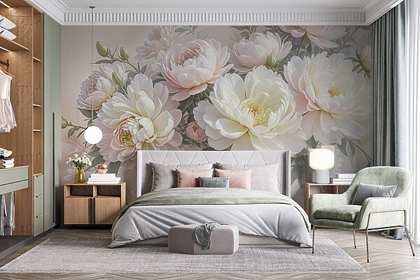 Wall murals Group of white and pink flowers (SKU: w08276)