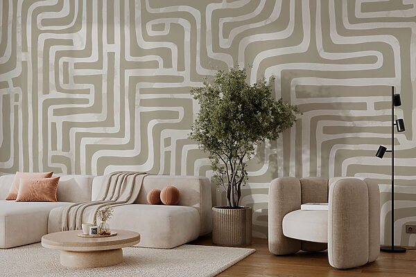 Maze pattern on a white surface Wall murals Maze pattern on a white surface