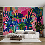Wall murals Colorful painting of plants and flowers