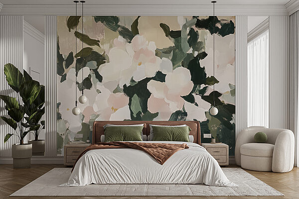 Painting of flowers and leaves Wall murals Painting of flowers and leaves