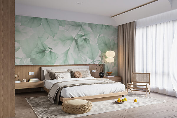 Wall mural Ethereal green leaves in watercolor