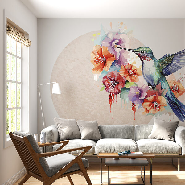 Hummingbird flying over flowers Wall murals Hummingbird flying over flowers