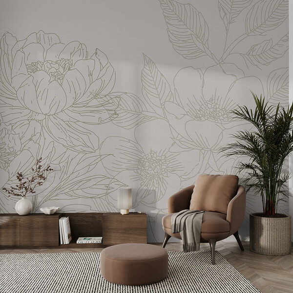 Wall mural Drawing of flowers and leaves