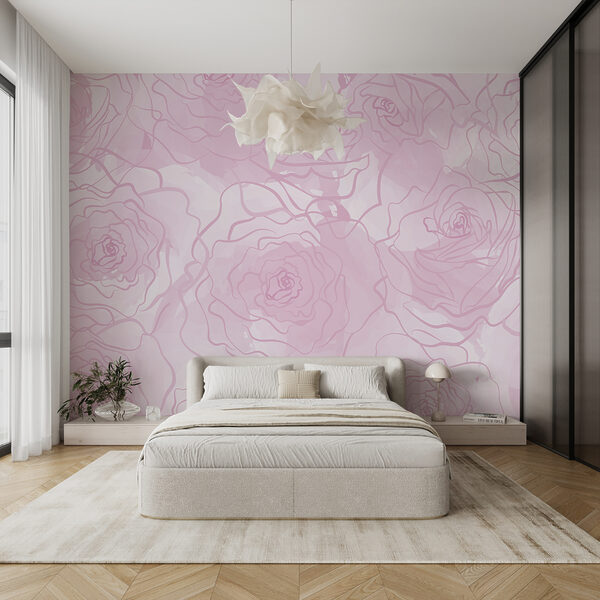 Pink roses on a white background Wall murals Pink roses on a white background