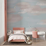 Wall murals Blue sky with clouds and a crescent moon