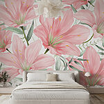 Wall murals Blooming Lilies in Soft Pink
