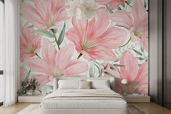 Blooming Lilies in Soft Pink Wall murals Blooming Lilies in Soft Pink