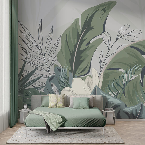 Tropical leaves in soft hues Wall murals Tropical leaves in soft hues